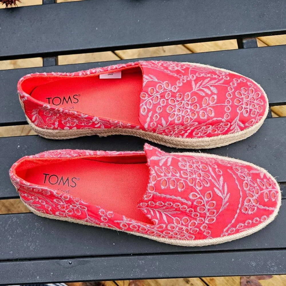 Toms Coral Embroidered Espadrille Slip-On Flats